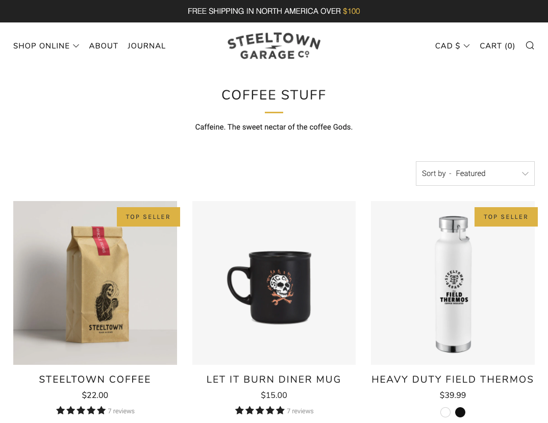 steeltown-garage-product-collection-with-mug-and-coffee-beans