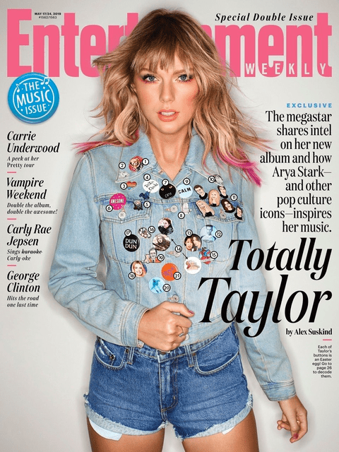 Taylor Swift in enamel pin jacket