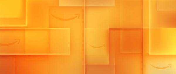 orange rectangular shapes with the Amazon logo on them