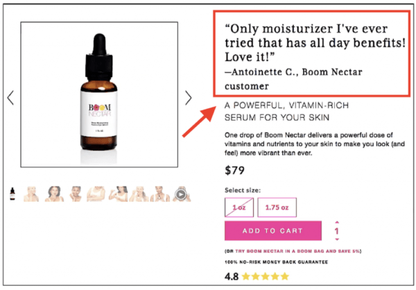 Product listing with image to left and a customer review above the product title.