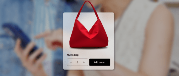 A red nylon purse being selected to add to cart: ecommerce website features.