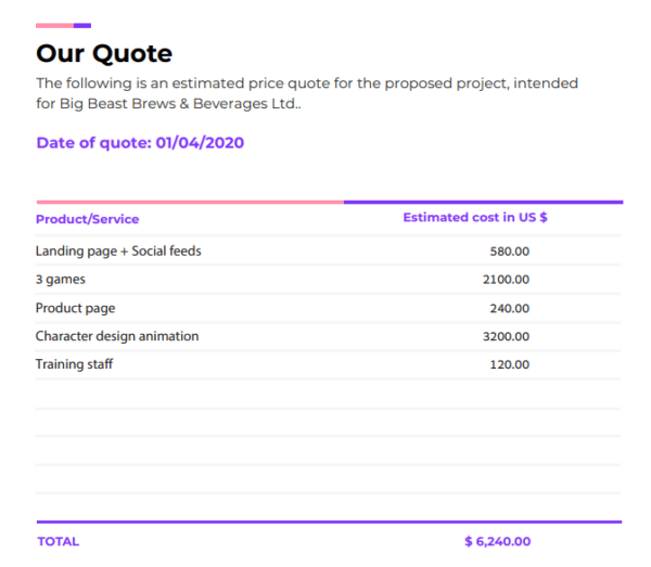 Example Of The Pricing Section How To Write A Great Website Design Proposal (Free Template) 3