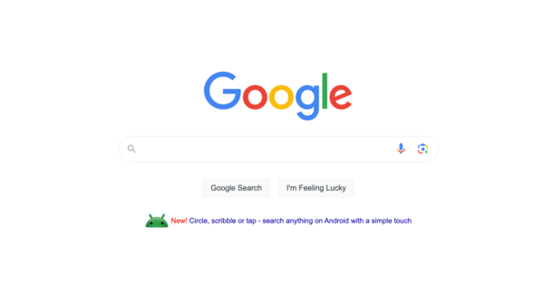 Google.com homepage with the logo and search bar.