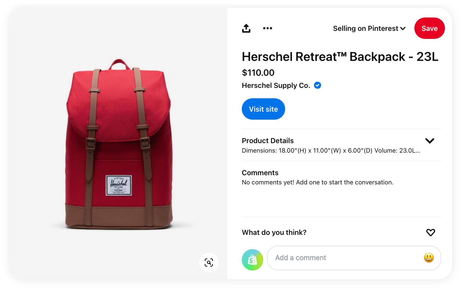 A catalog Pin for Herschel Supply with product details