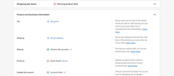 Inputting Company And Product Details Into Google Merchant Center