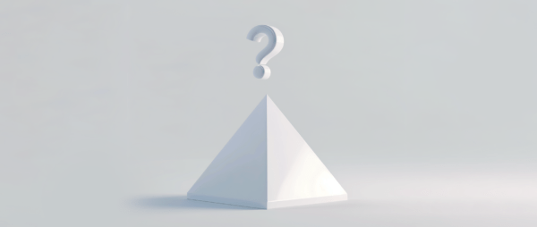 An animated image of a pyramid with a question mark hovering above it