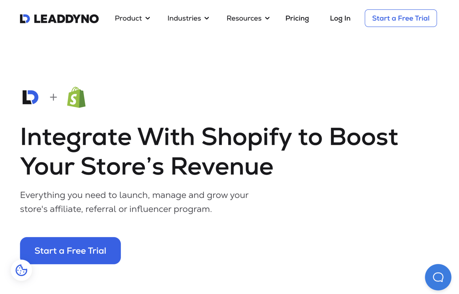 LeadDyno landing page advertising Shopify affiliate program free trial.