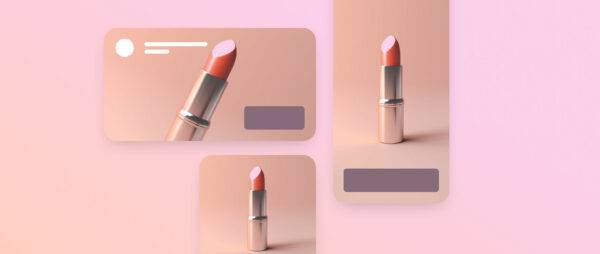 three online advertising formats, with a lipstick in each