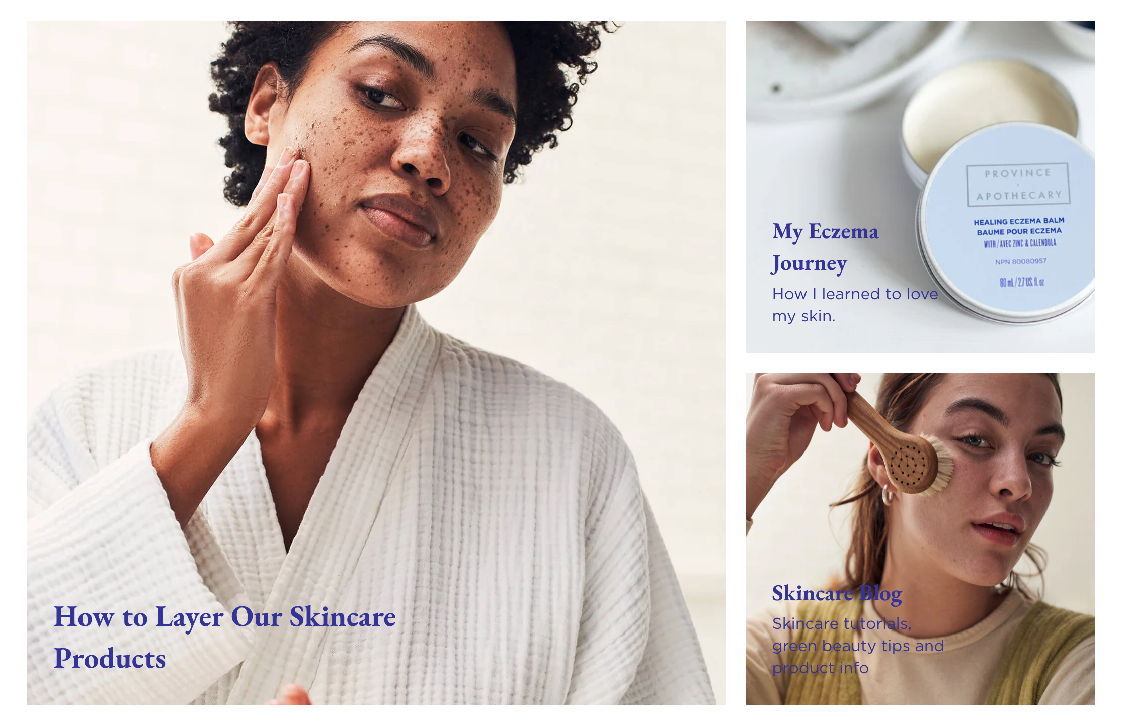 Province Apothecary ecommerce website homepage featuring women applying facial skincare products