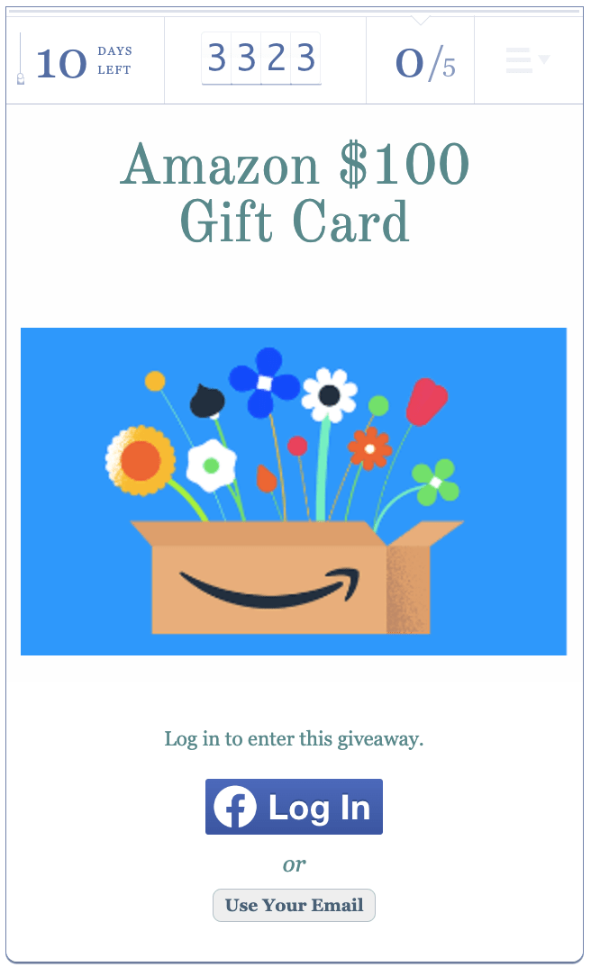 Rafflecopter giveaway to win a $100 gift card with an image of flowers popping out of a box.