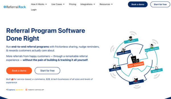 Referral Rock interface promoting end-to-end referral program management.