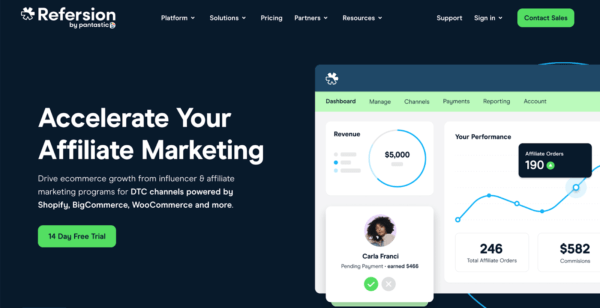 Refersion platform dashboard for accelerating affiliate marketing performance.