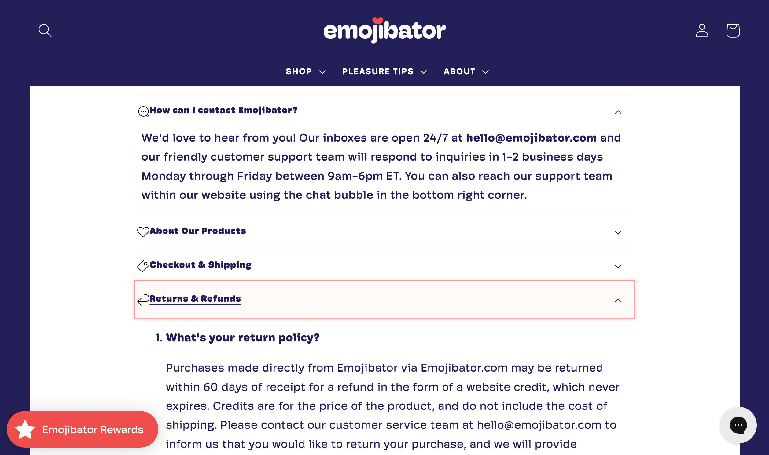 Website FAQ page for Emojibator