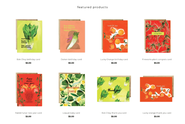 A selection of art products for sale on an ecommerce site