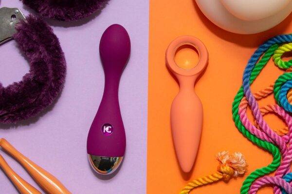 Side-by-side flatlays of Emojibator sex toys