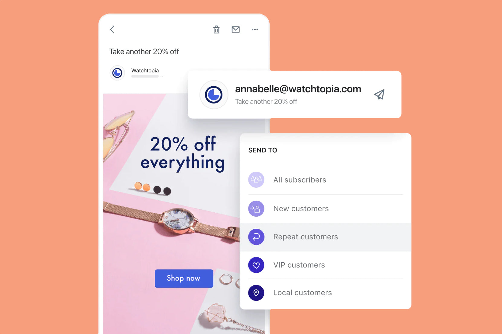 Preview of Shopify Email on various overlapping screens