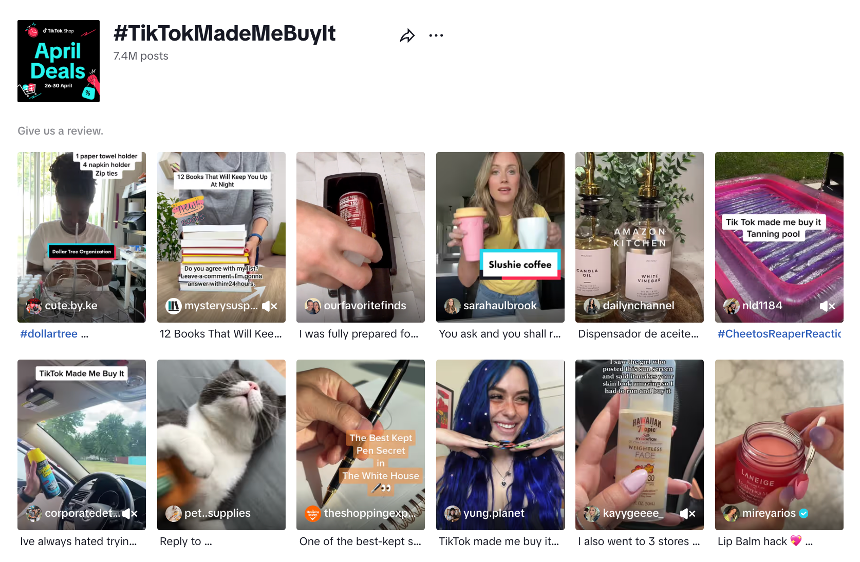 Trending page for TikTok hashtag #tiktokmademebuyit