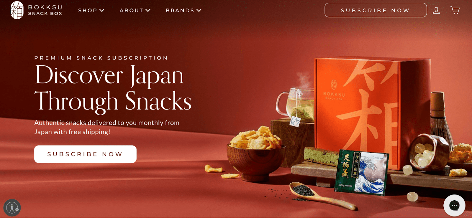 Bokksu Snack Box homepage, showing an example of subscriptions as an online business idea.