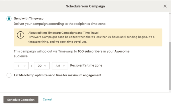 Using Timewarp To Schedule A Campaign In Mailchimp The Tools We Love: Mailchimp 8