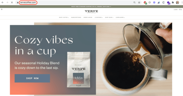 Verve coffee domain and homepage