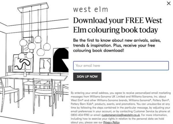 West Elm 13 Ways To Increase Email Signups 7